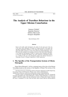 The Analysis of Travellers Behaviour in the Upper Silesian Conurbation