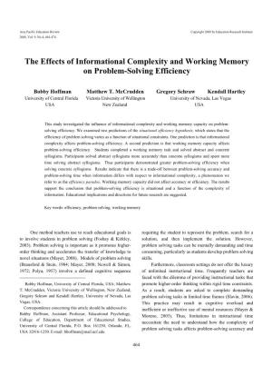 The Effects of Informational Complexity and Working Memory on Problem-Solving Efficiency