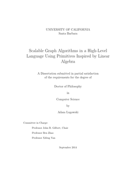 Scalable Graph Algorithms in a High-Level Language Using Primitives Inspired by Linear Algebra