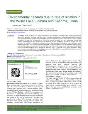 Nmental Hazards Due to Rate of Siltation in Lake (Jammu and Kashmir)