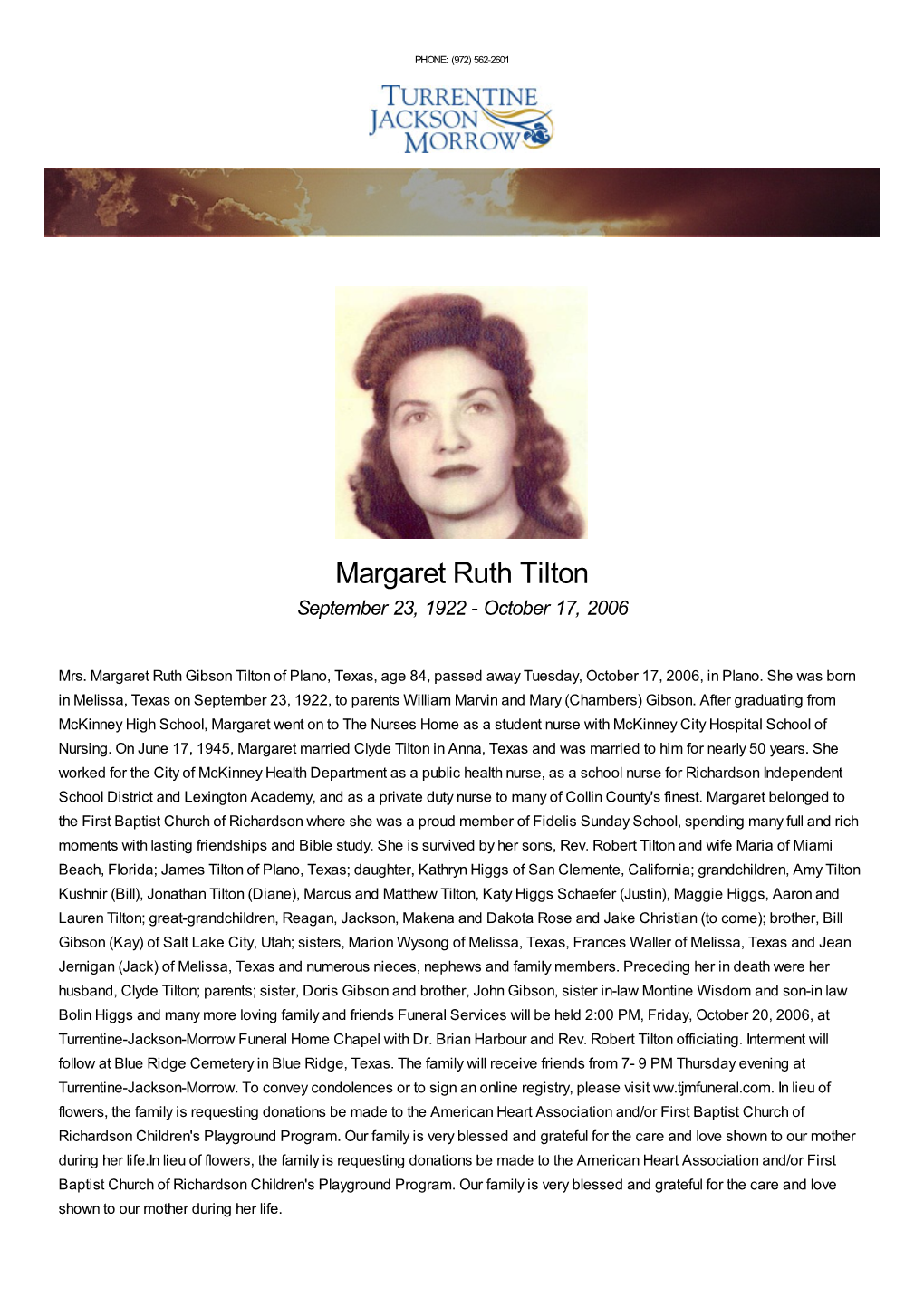 Margaret Ruth Tilton September 23, 1922 - October 17, 2006
