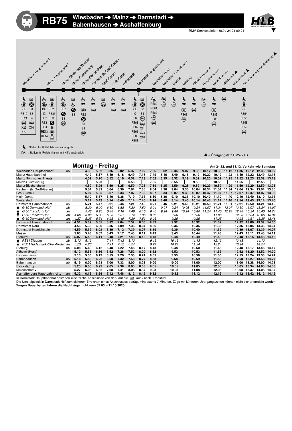 RB75 Wiesbaden Mainz Darmstadt Babenhausen Aschaffenburg Montag