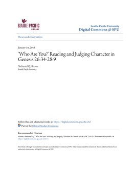 Reading and Judging Character in Genesis 26:34-28:9 Nathaniel Q
