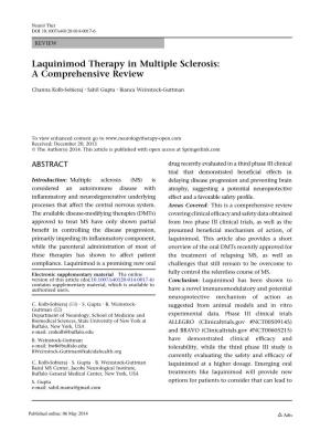 Laquinimod Therapy in Multiple Sclerosis: a Comprehensive Review
