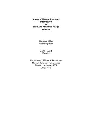 Status of Mineral Resource Information for the Luke Air Force Range Arizona