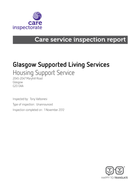 Glasgow Supported Living Services Housing Support Service 2045-2047 Maryhill Road Glasgow G20 0AA