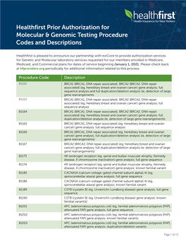 Molecular & Genomic Testing Procedure Codes