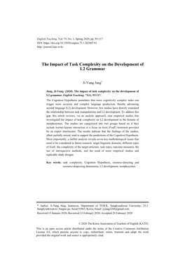 The Impact of Task Complexity on the Development of L2 Grammar