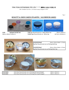 Beauty & Skin Cares (Plastic / Aluminium Jars)