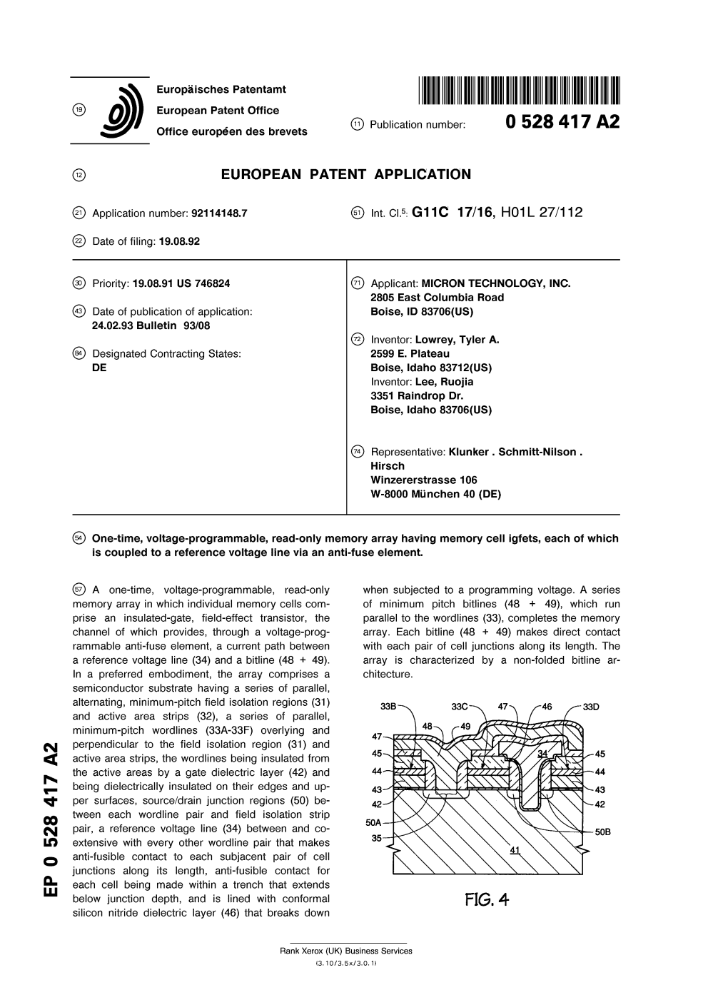 One-Time, Voltage-Programmable, Read-Only Memory Array Having Memory Cell Igfets, Each of Which Is Coupled to a Reference Voltage Line Via an Anti-Fuse Element