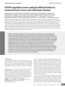 FGFR4 Regulates Tumor Subtype Differentiation in Luminal Breast Cancer and Metastatic Disease