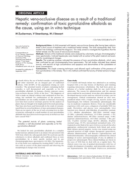 Hepatic Veno-Occlusive Disease As a Result of a Traditional Remedy: Confirmation of Toxic Pyrrolizidine Alkaloids As the Cause