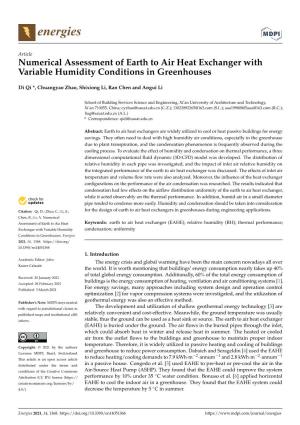 Numerical Assessment of Earth to Air Heat Exchanger with Variable Humidity Conditions in Greenhouses