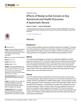 Effects of Ready-To-Eat-Cereals on Key Nutritional and Health Outcomes: a Systematic Review
