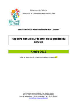 SPANC Rapport Annuel Sur Le Prix Et La Qualité Du Service