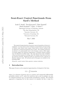 Semi-Exact Control Functionals from Sard's Method Arxiv:2002.00033V4