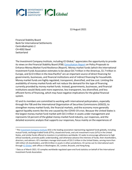 ICI Letter to the Financial Stability Board on Money Market Fund Policy Proposals