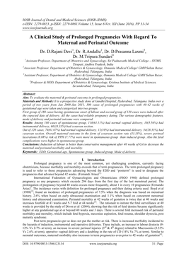 A Clinical Study of Prolonged Pregnancies with Regard to Maternal and Perinatal Outcome