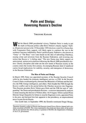 Putin and Shoigu: Reversing Russia's Decline