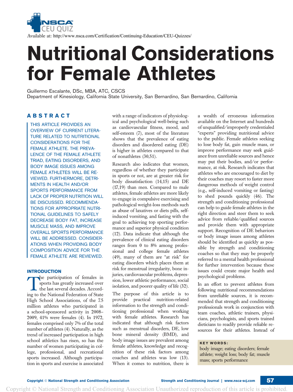 Nutritional Considerations for Female Athletes