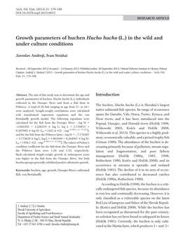 Growth Parameters of Huchen Hucho Hucho (L.) in the Wild and Under Culture Conditions