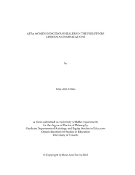 Aeta Women Indigenous Healers in the Philippines: Lessons and Implications