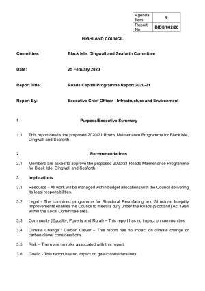 Roads Capital Programme Progress Report 2020-21