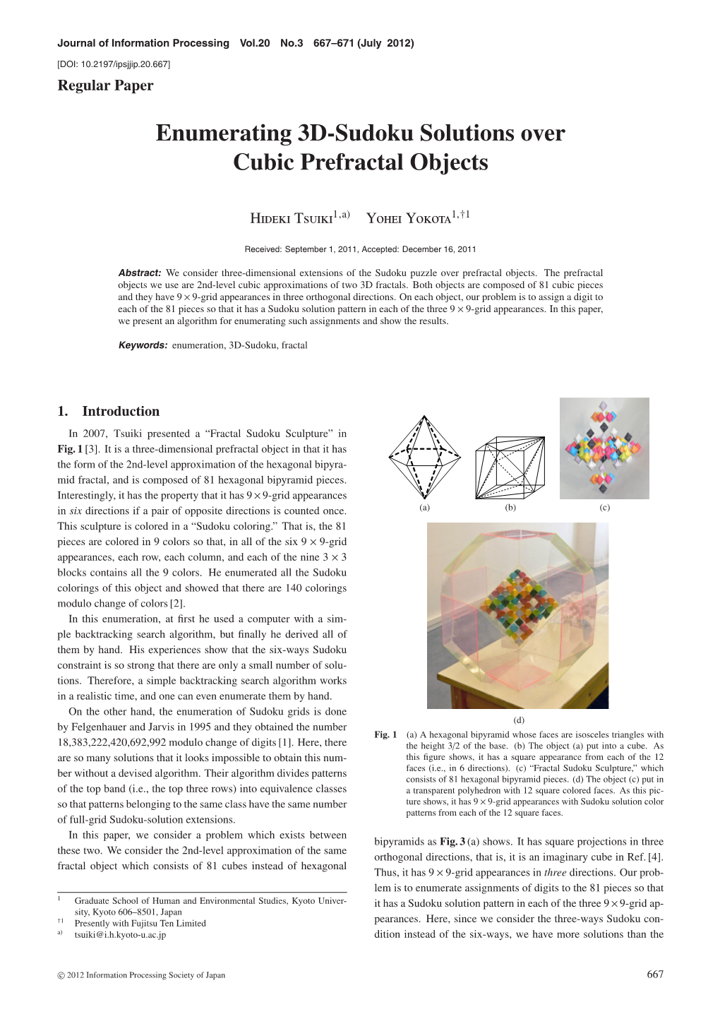 Enumerating 3D-Sudoku Solutions Over Cubic Prefractal Objects