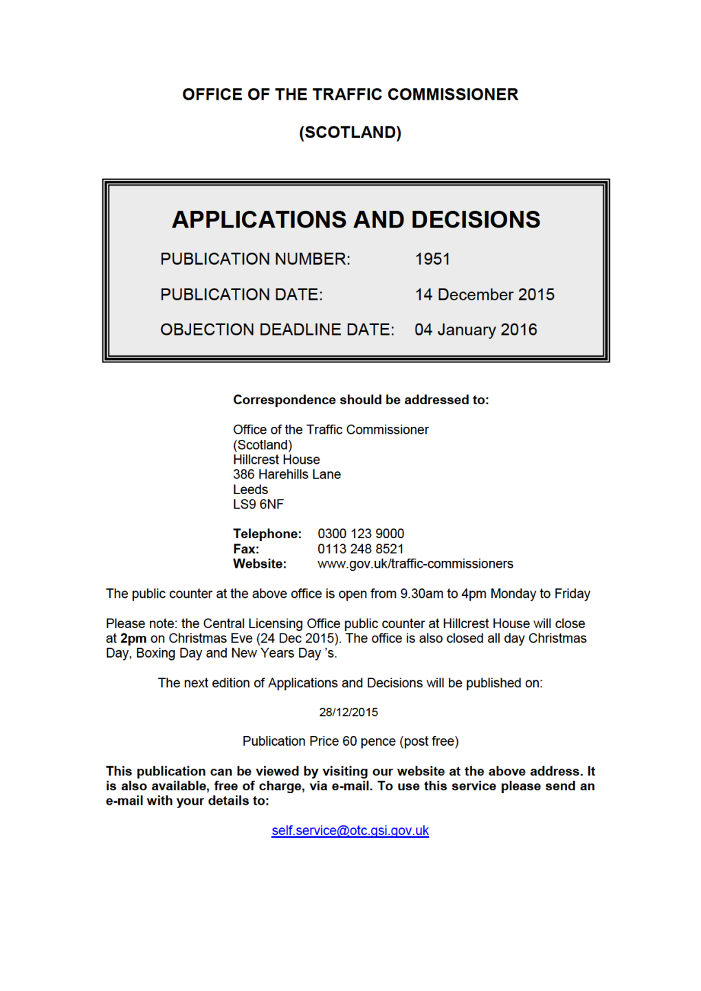APPLICATIONS and DECISIONS 14 December 2015
