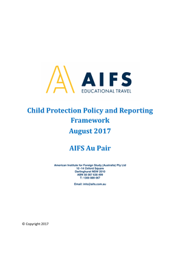 Child Protection Policy and Reporting Framework August 2017 AIFS Au Pair