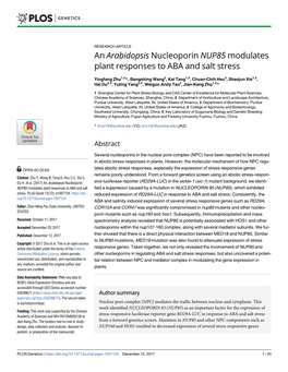 An Arabidopsis Nucleoporin NUP85 Modulates Plant Responses to ABA and Salt Stress