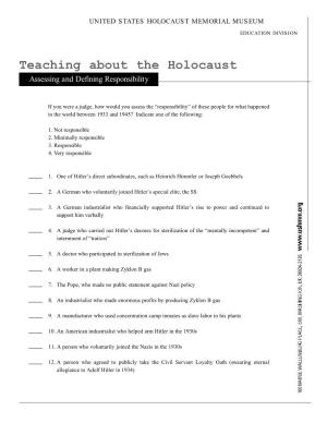 Teaching About the Holocaust Assessing and Defining Responsibility