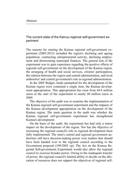 The Current State of the Kainuu Regional Self-Government Experiment