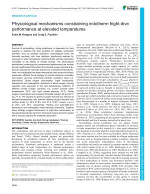 Physiological Mechanisms Constraining Ectotherm Fright-Dive Performance at Elevated Temperatures Essie M