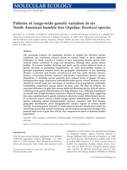 Patterns of Rangewide Genetic Variation in Six North American Bumble Bee (Apidae: Bombus) Species