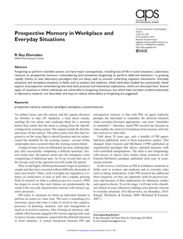 Prospective Memory in Workplace and Everyday Situations