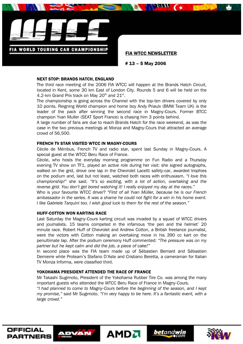 FIA WTCC NEWSLETTER # 13 – 5 May 2006