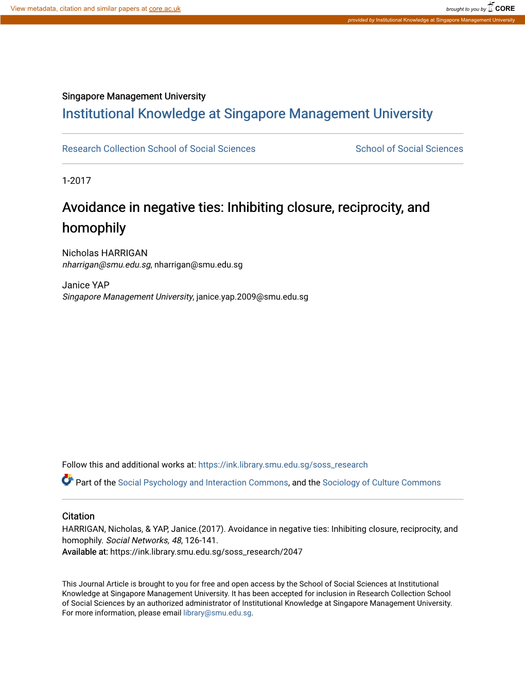 Avoidance in Negative Ties: Inhibiting Closure, Reciprocity, and Homophily