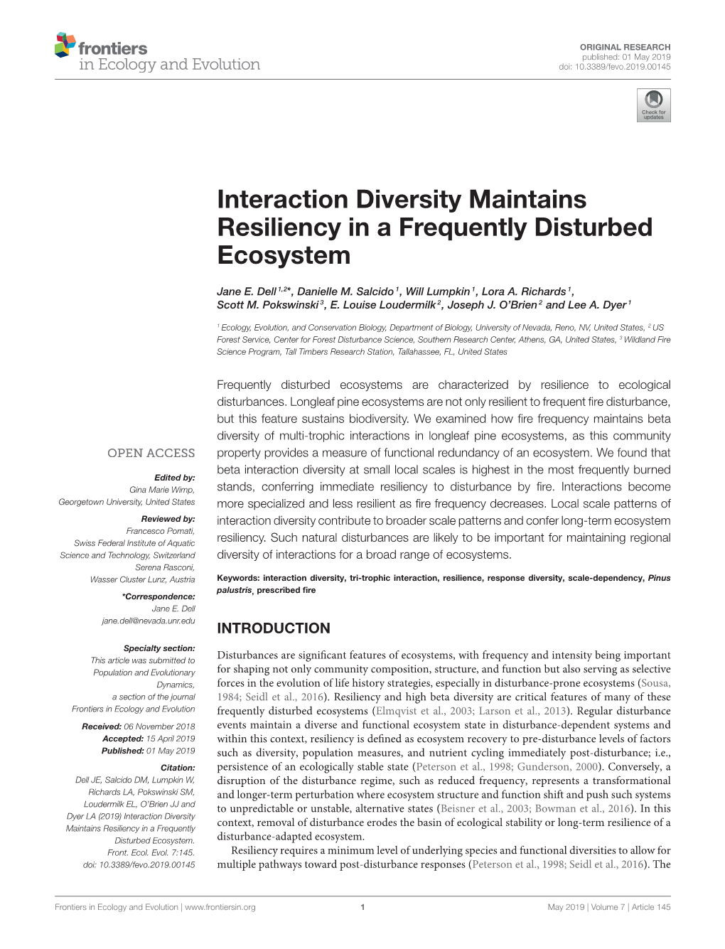 Interaction Diversity Maintains Resiliency in a Frequently Disturbed Ecosystem