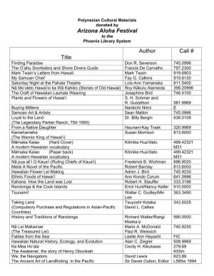 View List of the Then Polynesian Collection at the Phoenix Library