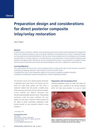 Preparation Design and Considerations for Direct Posterior Composite Inlay/Onlay Restoration