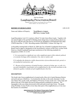 Report on Designation Lpb 181/09