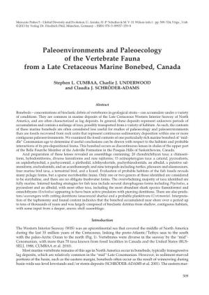 Paleoenvironments and Paleoecology of the Vertebrate Fauna from a Late Cretaceous Marine Bonebed, Canada