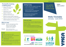 Walks Timetable Xxwalking Can Reduce the Risks of Heart Disease, January - June 2016 Strokes, Osteoporosis and Colon Cancer