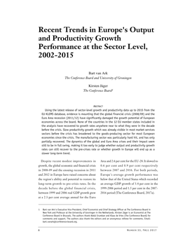 Recent Trends in Europe's Output and Productivity Growth Performance at the Sector Level, 2002-2015