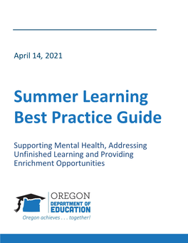 Summer Learning Best Practice Guide 2021