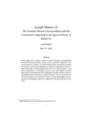 Length Matters (I) the Einstein–Swann Correspondence and the Constructive Approach to the Special Theory of Relativity