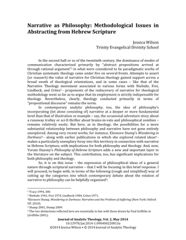 Narrative As Philosophy: Methodological Issues in Abstracting from Hebrew Scripture