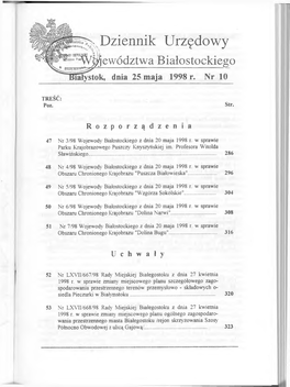 Dziennik Urzędowy Województwa Białostockiego Białystok, Dnia 25 Maja 1998 R