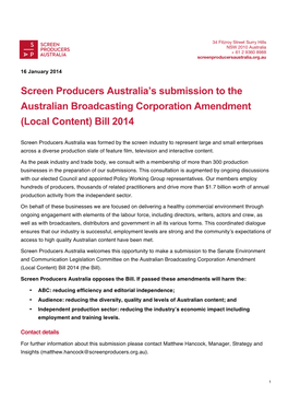 Screen Producers Australia's Submission to the Australian